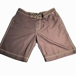 Lands End Mens Swim Trunks Navy Blue Size Large Elastic Waist Pockets
